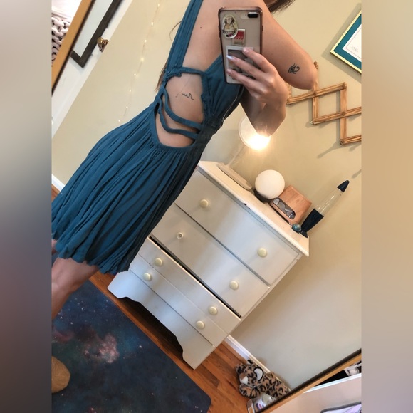 Vintage Free People Cut Out Dress XS Mini Sundress Flowy Loose Deep V - Picture 2 of 10